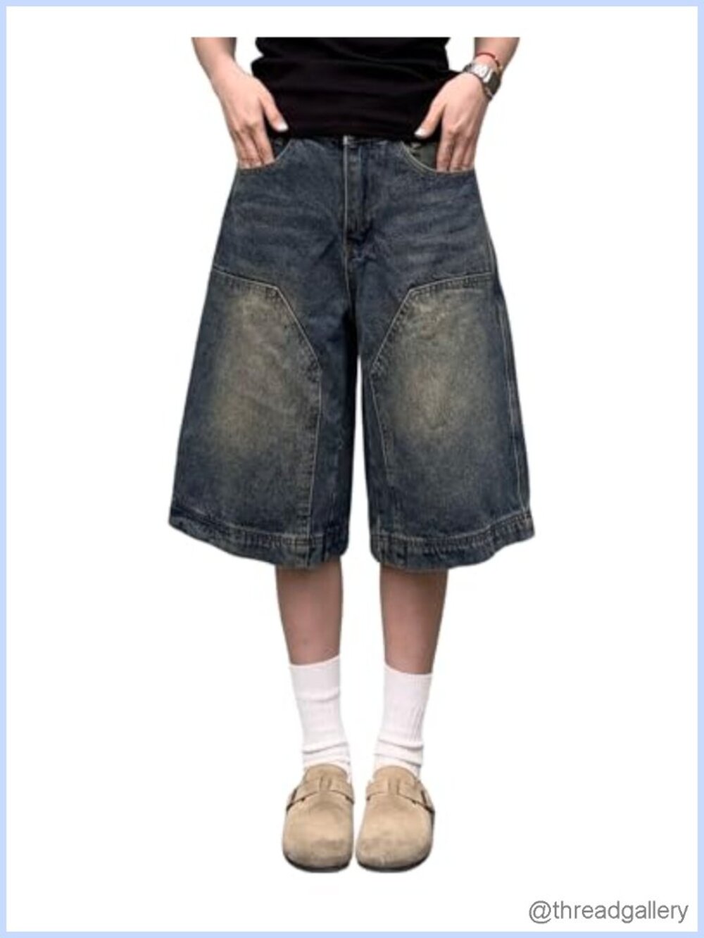Baggy Denim Shorts Womens High Waisted Wide Leg Jorts